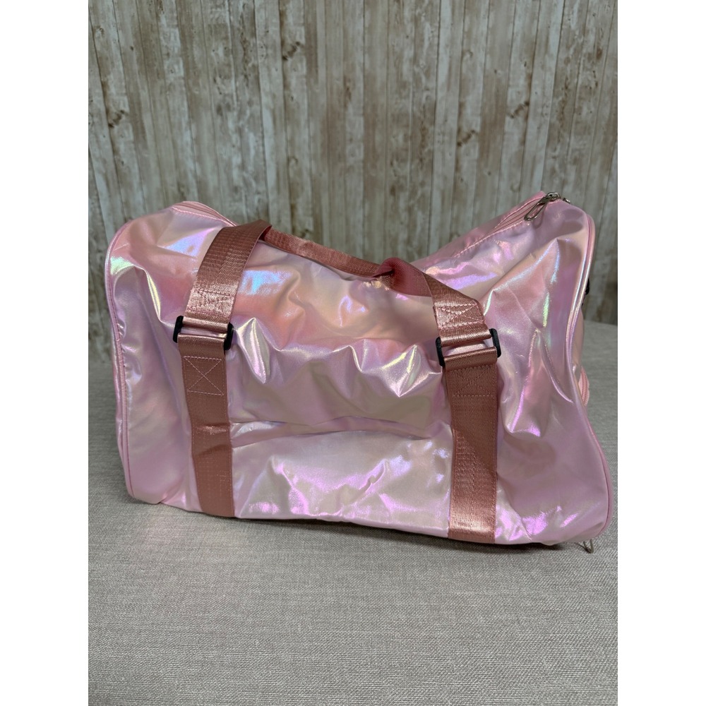 Pink Iridescent Holographic Duffel Bag Gym Travel Weekender with Shoe Pocket - Picture 1 of 5